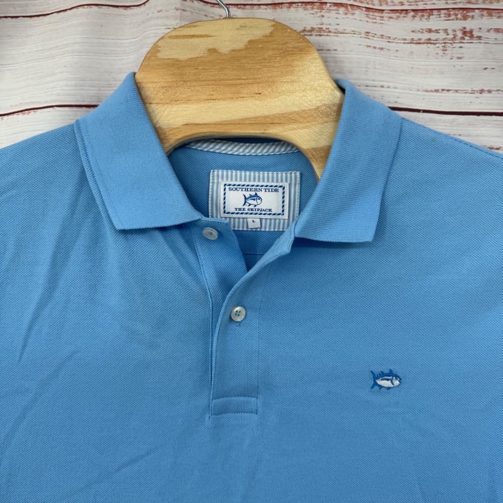 Southern Tide Skipjack Polo Shirt Mens Large Blue Short Sleeve‎ Casual Preppy - Picture 2 of 7